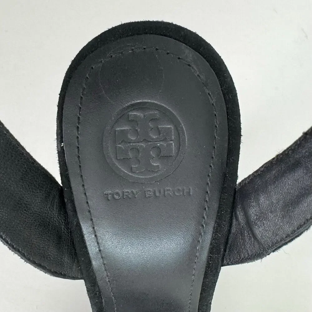 Tory Burch Suede Embellished Wedge Sandals Black Sparkly 9M